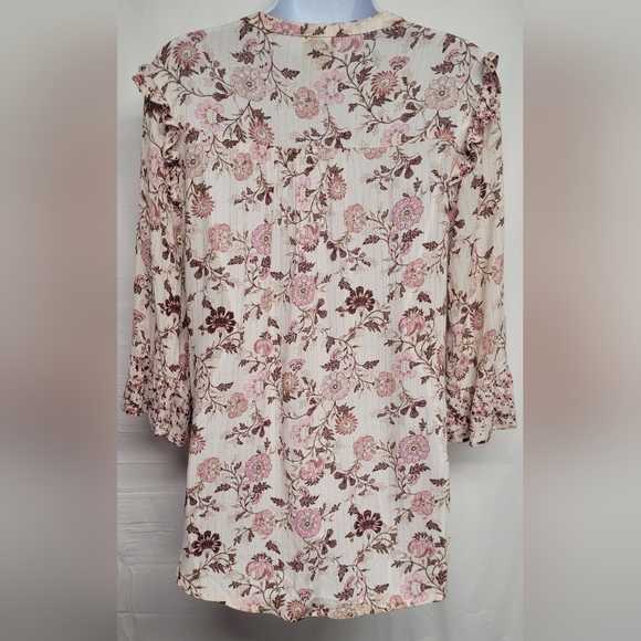 Knox Rose S Top Ruffle Sleeve ends. Floral With Metallic Threads EUC - Picture 3 of 5